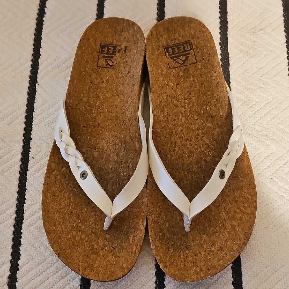 Reef Cork Sandals with White Braided Straps
